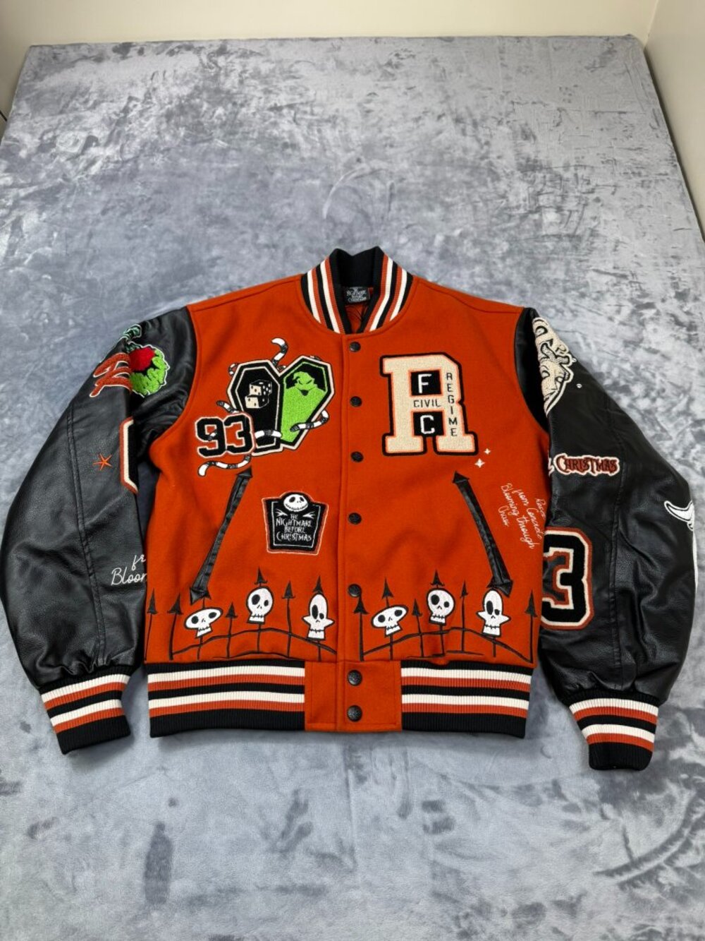Men’s Size M Civil Regime-Nightmare Before Christmas Orange Letterman Jacket